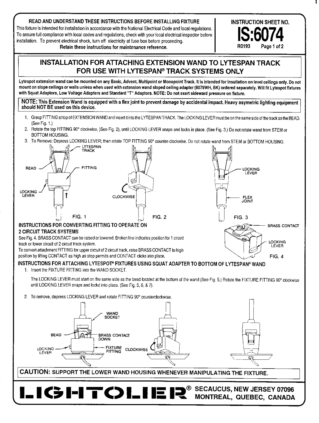 Lightolier IS:6074 instruction sheet 5 n-l7-L IE REiHy!ii&y, IS6074, Retain these instructions for maintenance reference 