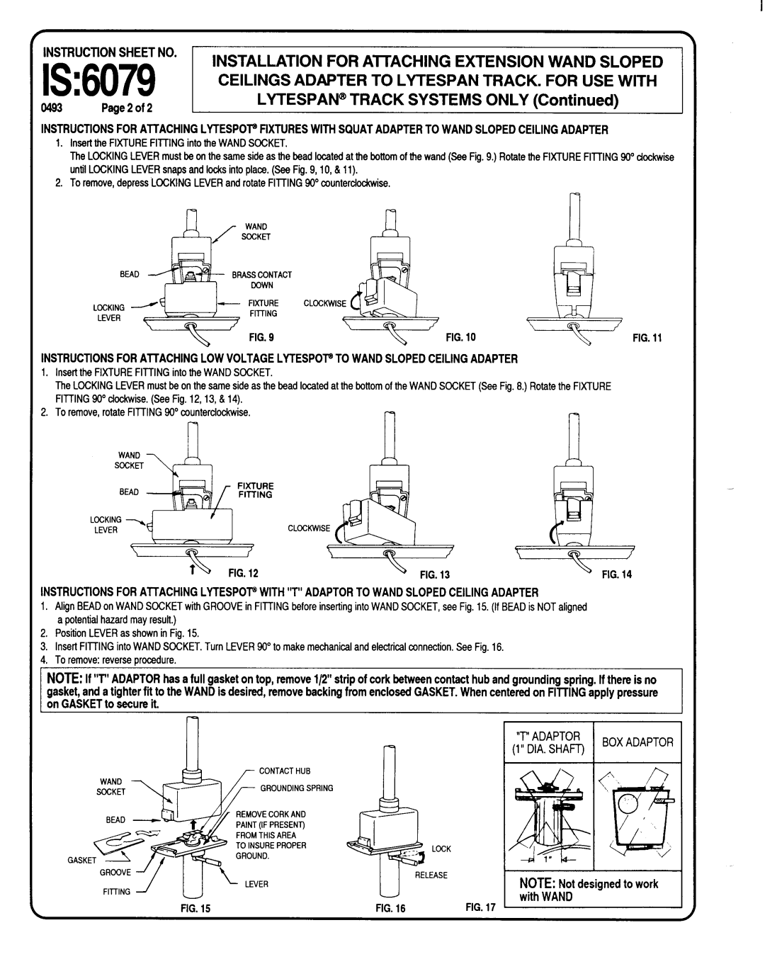 Lightolier IS:6079 instruction sheet 1s6079, Installation for Aitaching Extension Wand Sloped, LYTESPAN@ Track Systems only 