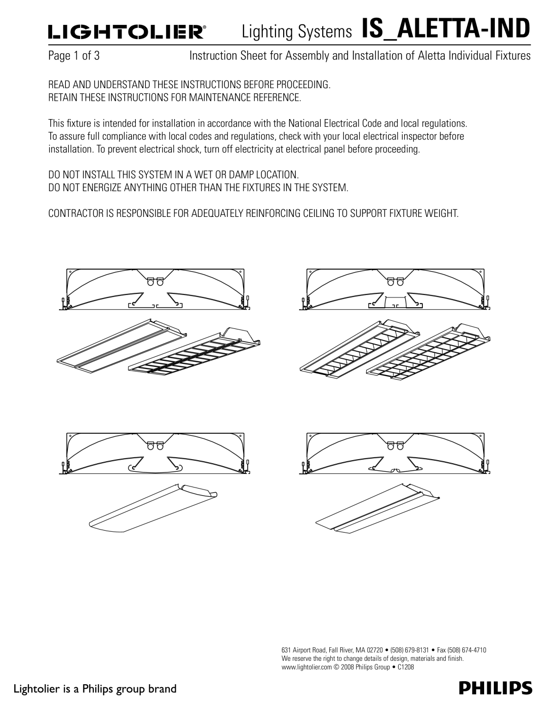 Lightolier IS_ALETTA-IND manual Lighting Systems ISALETTA-IND 