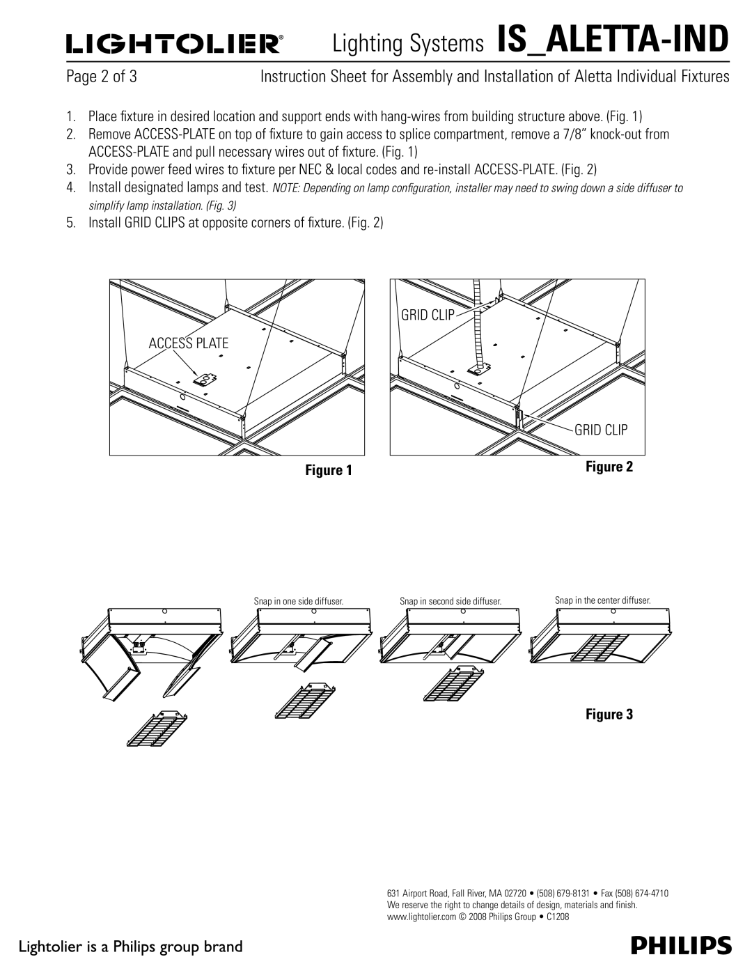 Lightolier IS_ALETTA-IND manual Access Plate, Grid Clip 