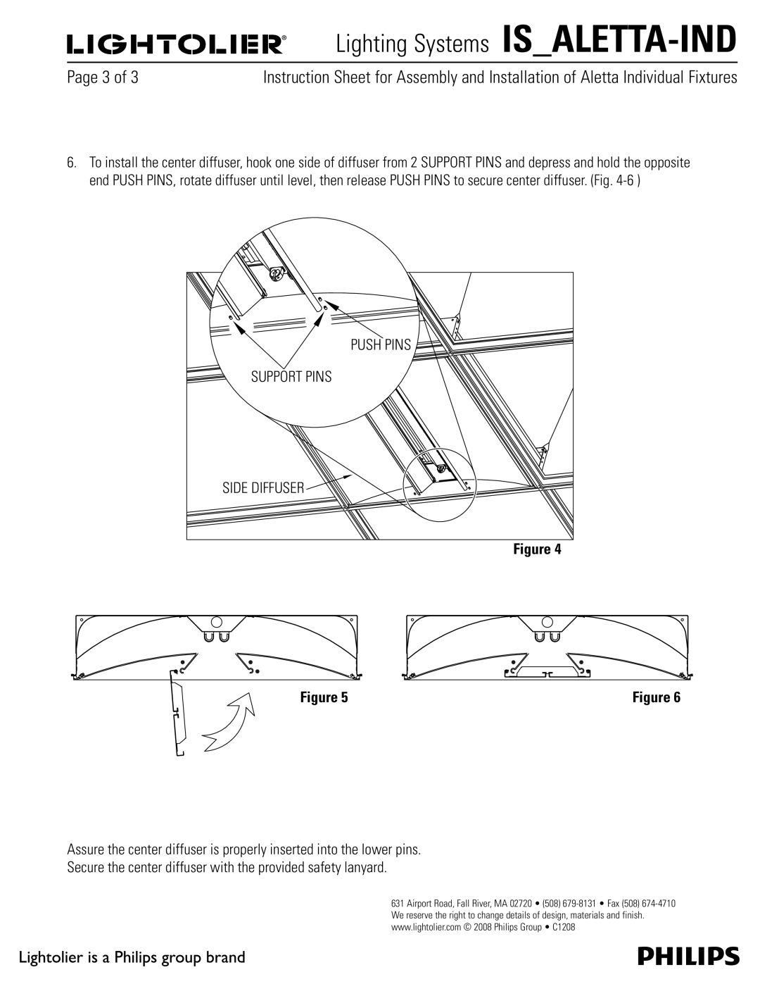 Lightolier IS_ALETTA-IND manual Support Pins, Side Diffuser 