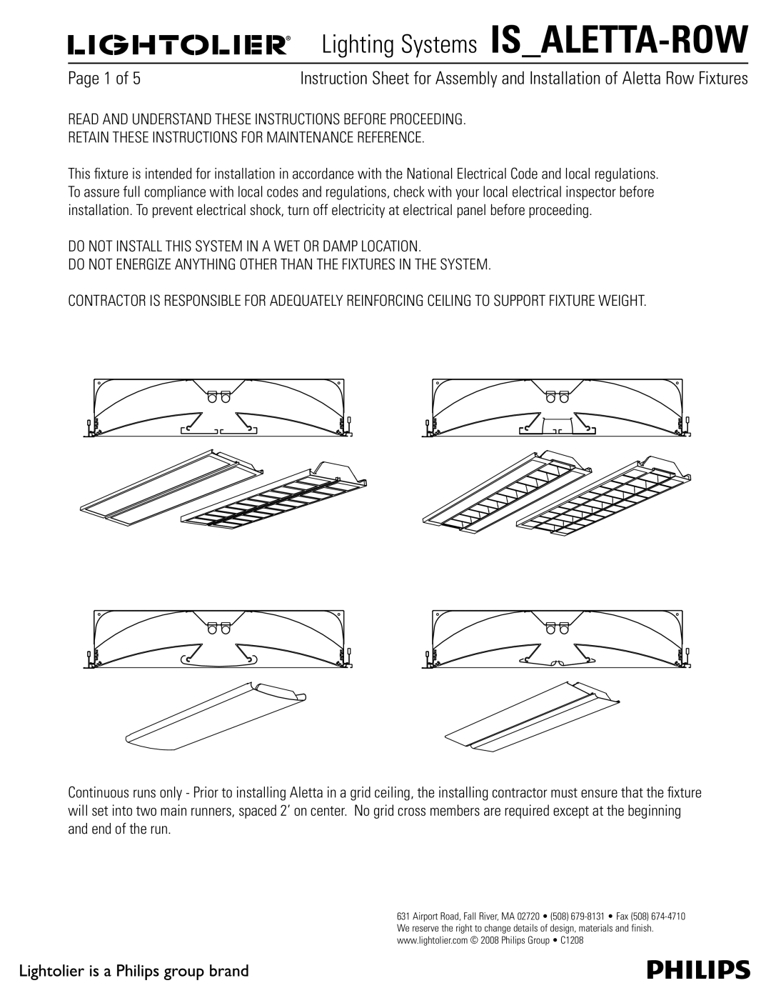 Lightolier IS_ALETTA-ROW manual Lighting Systems ISALETTA-ROW 