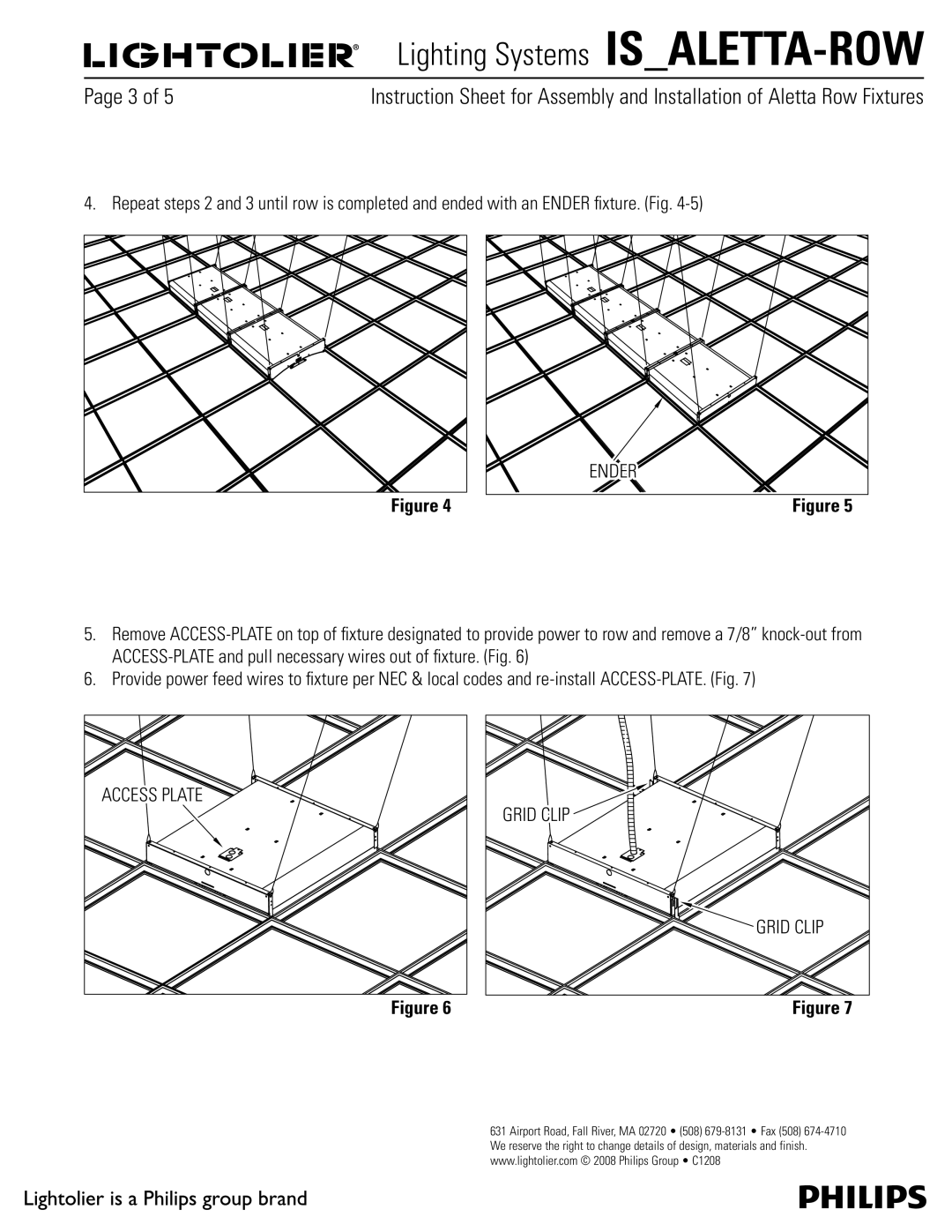 Lightolier IS_ALETTA-ROW manual Grid Clip, Ender, Access Plate 