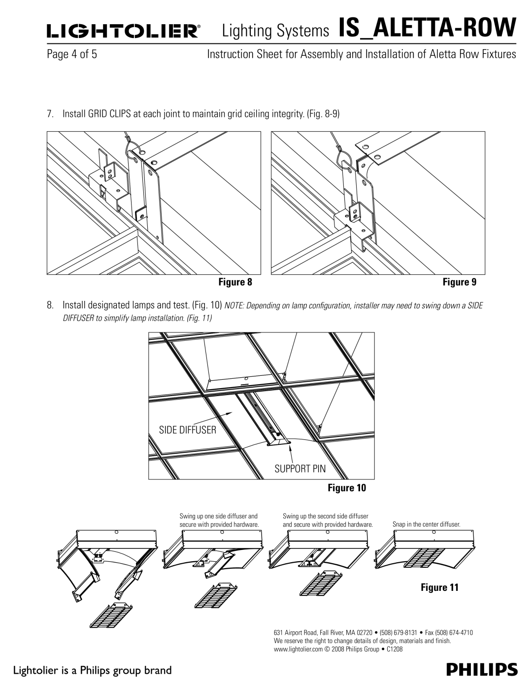 Lightolier IS_ALETTA-ROW manual Side Diffuser, Support PIN 