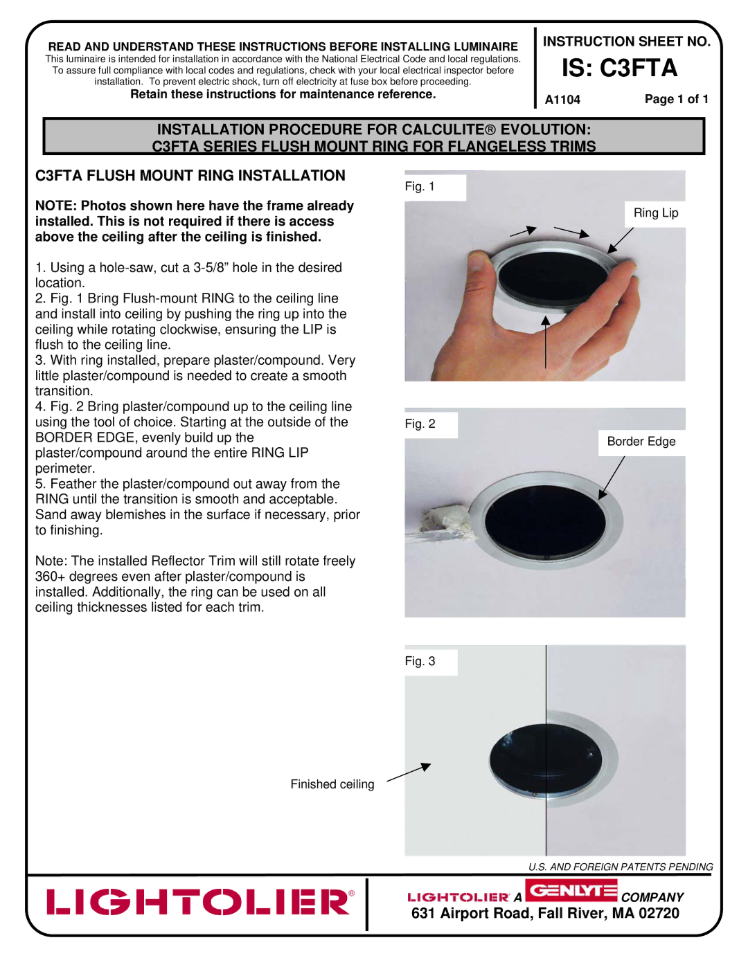 Lightolier IS:C3FTA instruction sheet Is C3FTA 