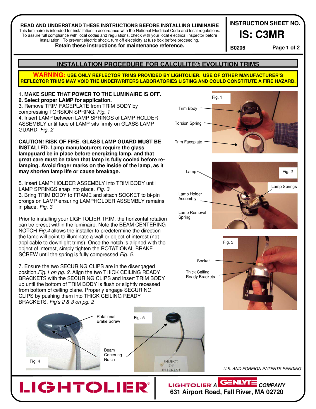 Lightolier IS:C3MR instruction sheet Is C3MR, Installation Procedure for CALCULITE→ Evolution Trims, Instruction Sheet no 