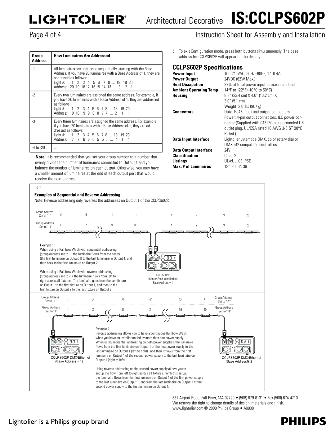 Lightolier IS:CCLPS602P instruction sheet CCLPS602P Specifications 