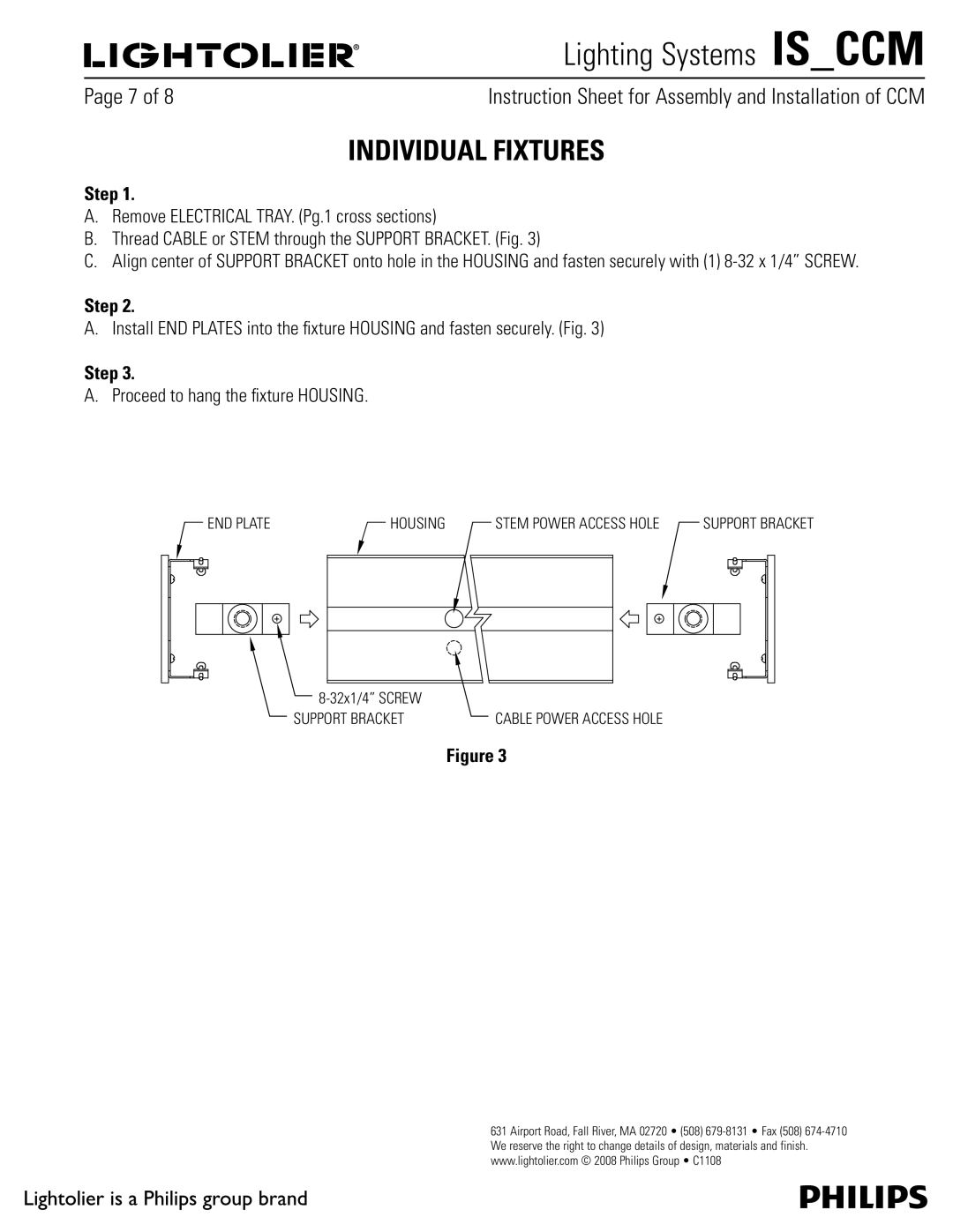 Lightolier IS_CCM manual Individual Fixtures, END Plate Housing, Support Bracket 