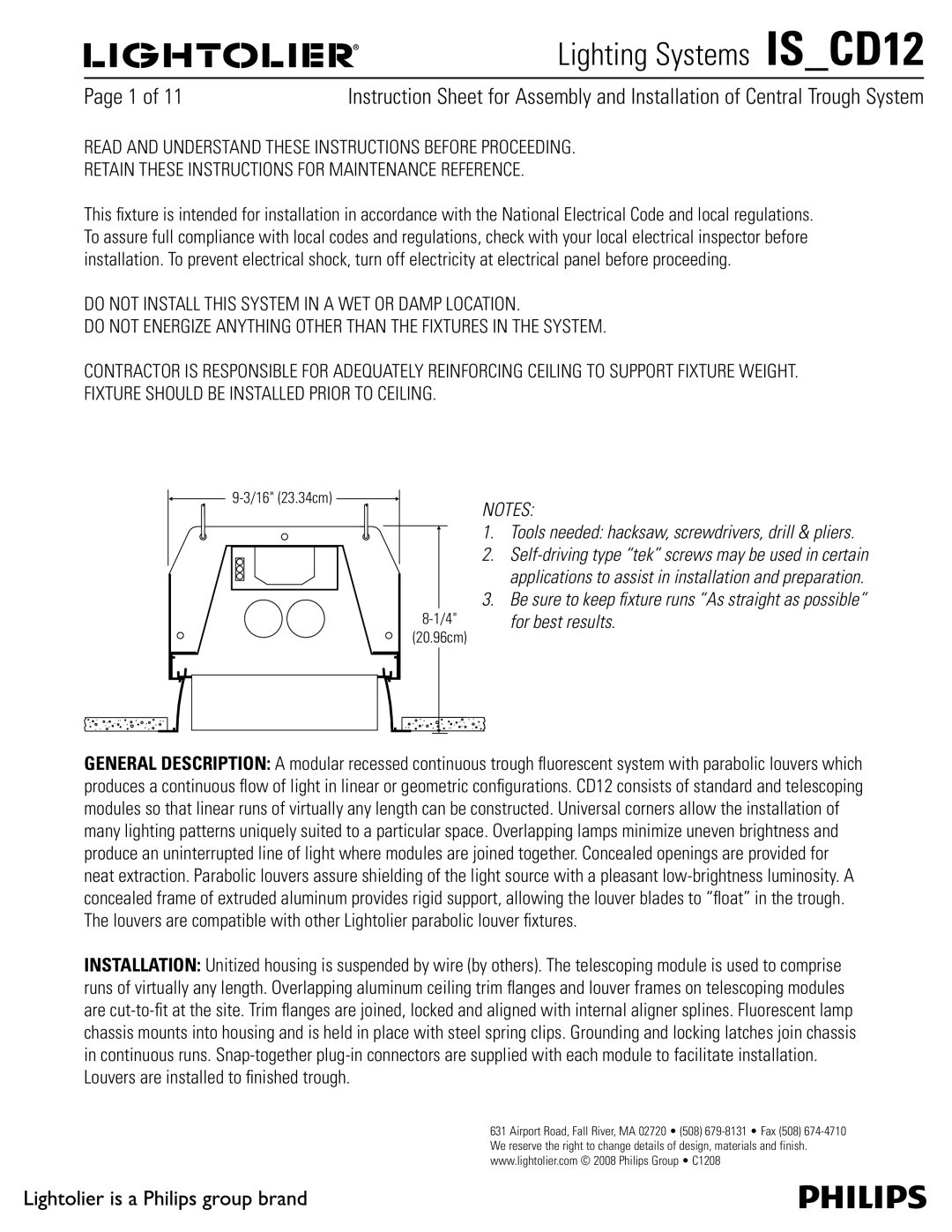 Lightolier IS_CD12 manual Lighting Systems ISCD12 