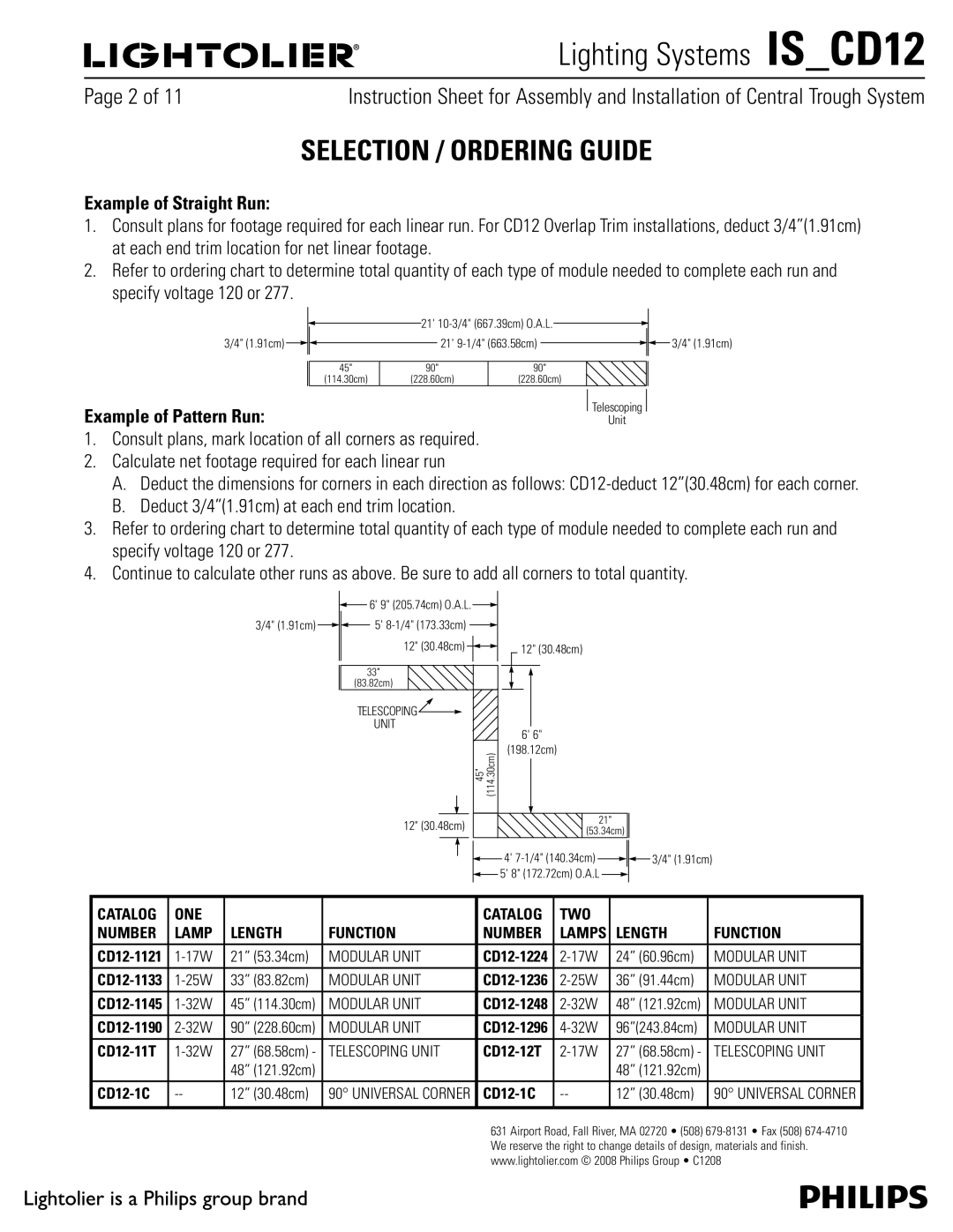 Lightolier IS_CD12 manual Selection / Ordering Guide, Example of Straight Run, Example of Pattern Run 