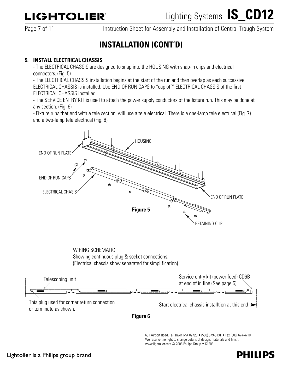 Lightolier IS_CD12 manual Installation CONT’D, Install Electrical Chassis, Wiring Schematic 