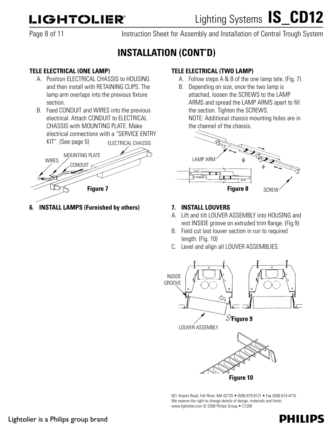 Lightolier IS_CD12 Tele Electrical ONE Lamp, Install Lamps Furnished by others, Tele Electrical TWO Lamp, Install Louvers 