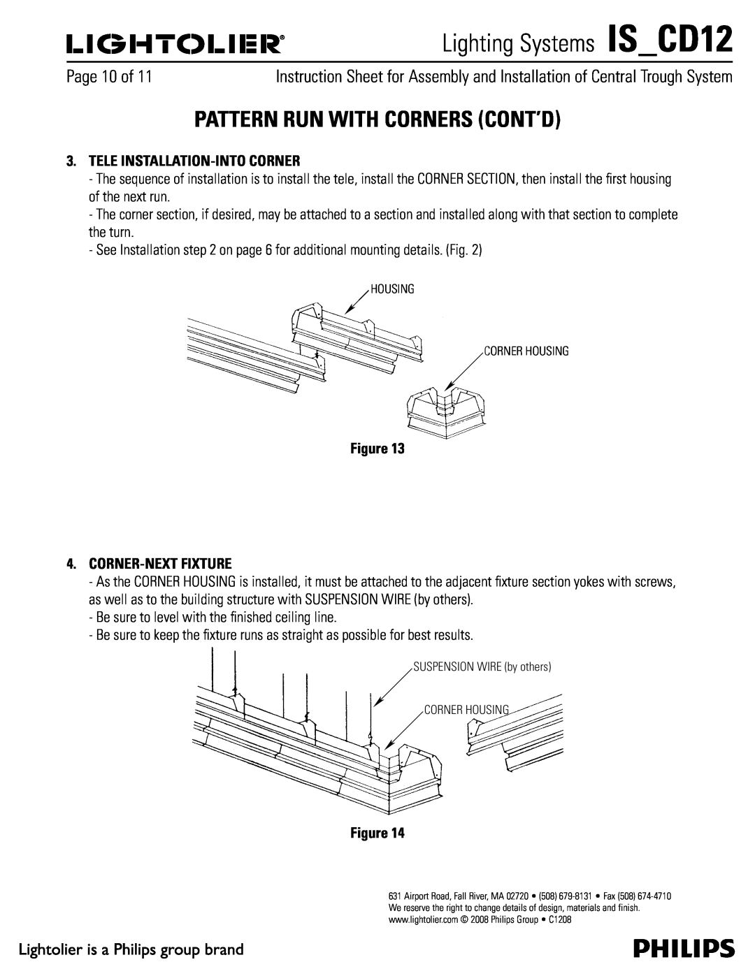 Lightolier IS_CD12 manual Pattern Run With Corners Cont’D, Tele Installation-Intocorner, Corner-Nextfixture 
