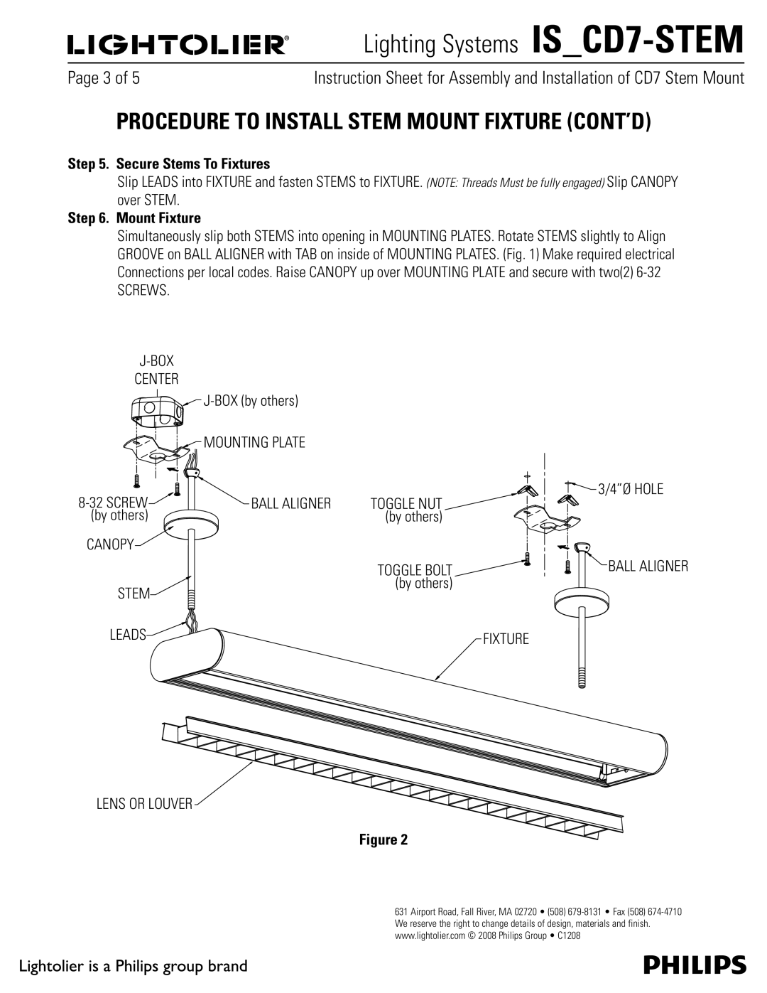 Lightolier IS_CD7-STEM manual Procedure to Install Stem Mount Fixture CONT’D 