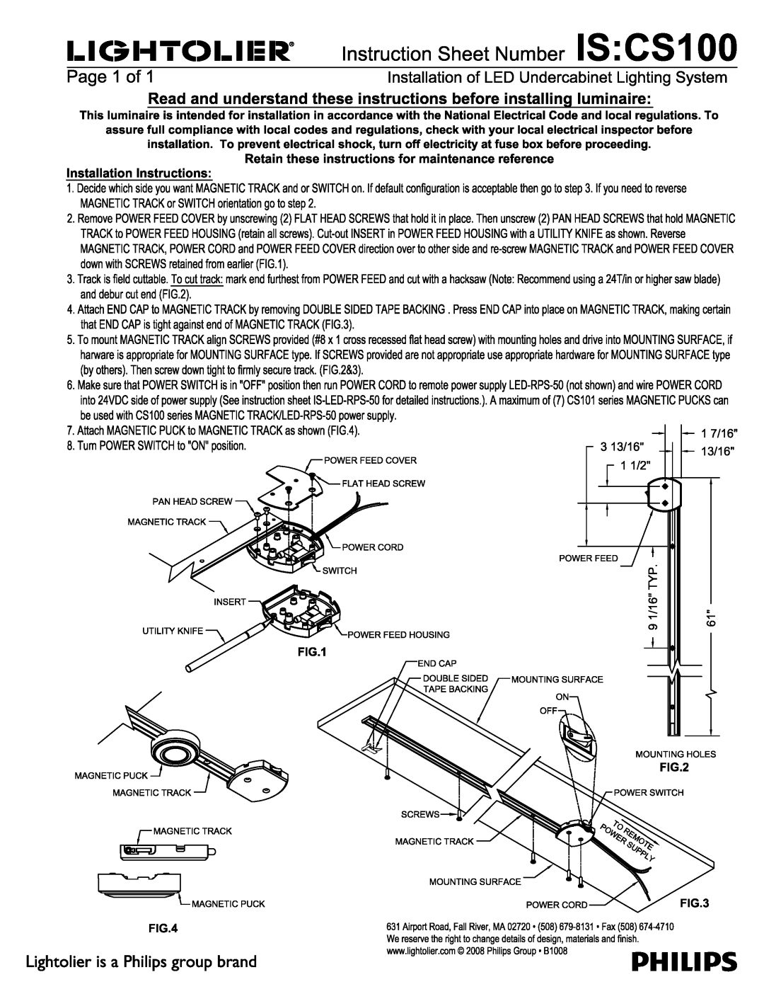 Lightolier IS:CS100 manual 