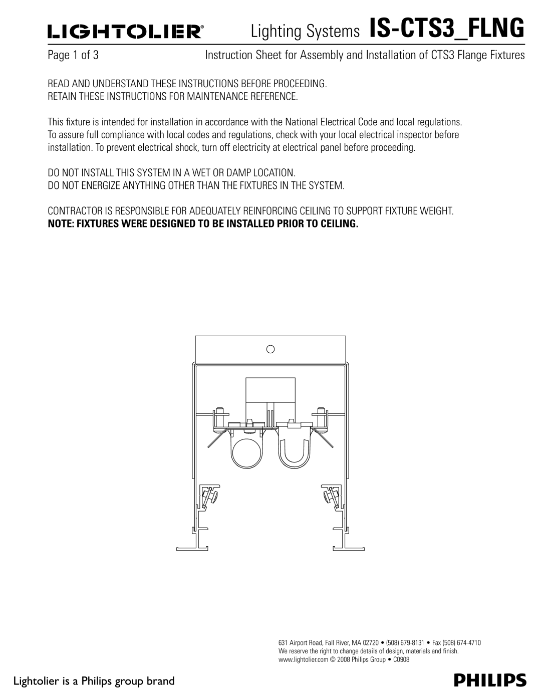 Lightolier IS_CTS3_FLNG manual Lighting Systems IS-CTS3FLNG 