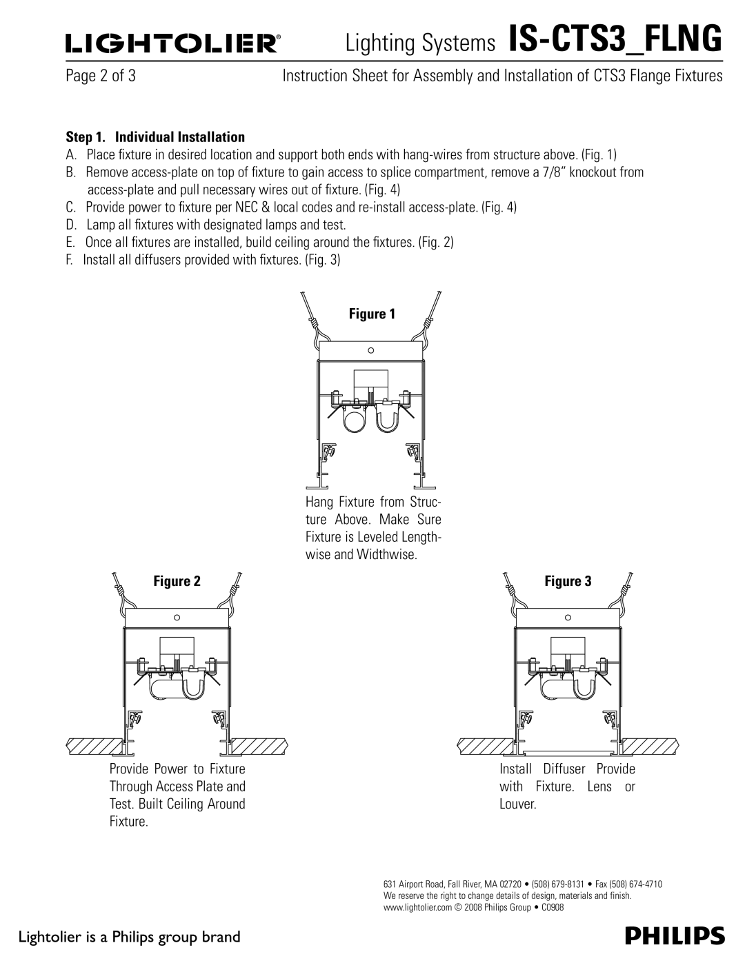 Lightolier IS_CTS3_FLNG manual Individual Installation, Provide Power to Fixture Install 