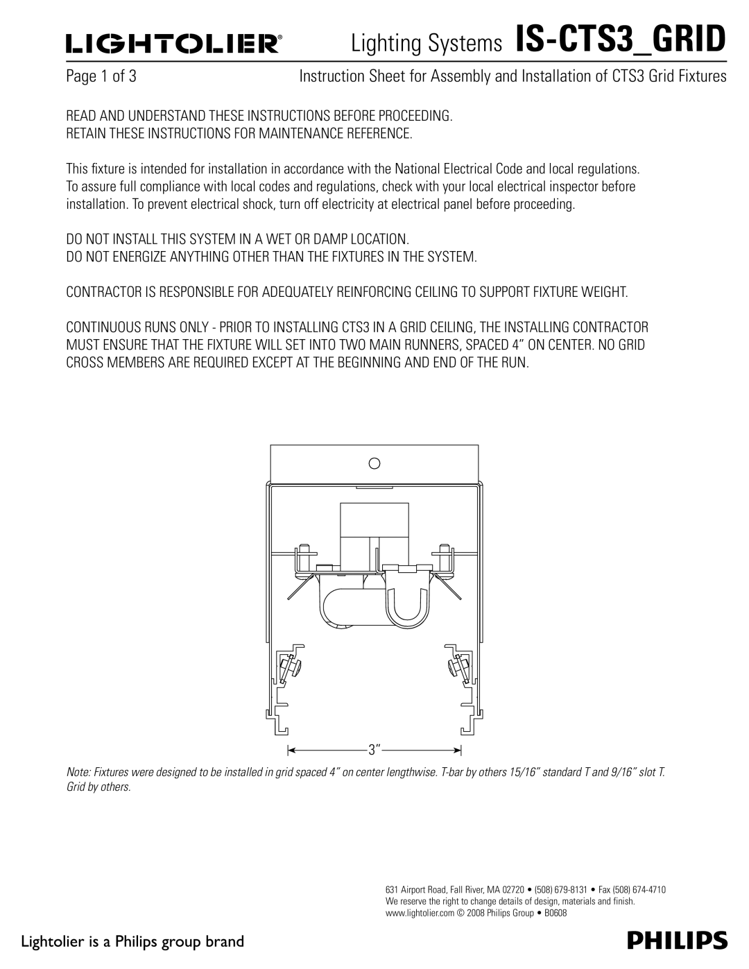 Lightolier IS_CTS3_GRID manual Lighting Systems IS-CTS3GRID 