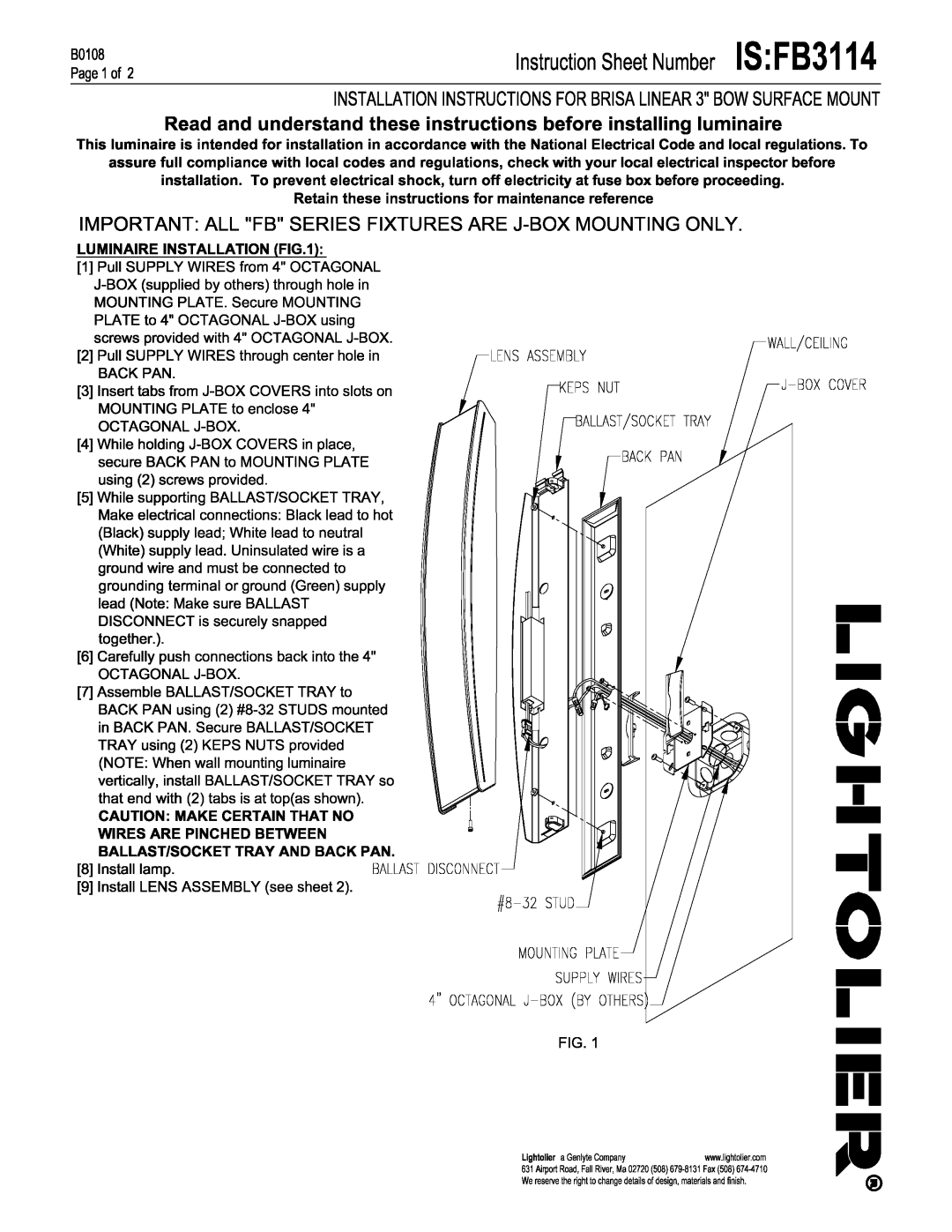 Lightolier IS:FB3114 manual 