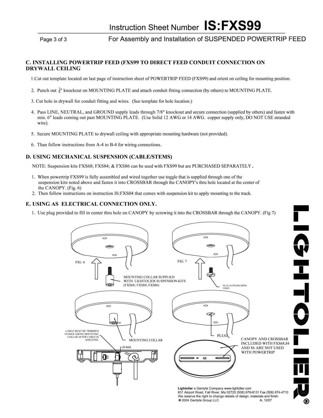Lightolier IS:FXS99 manual 