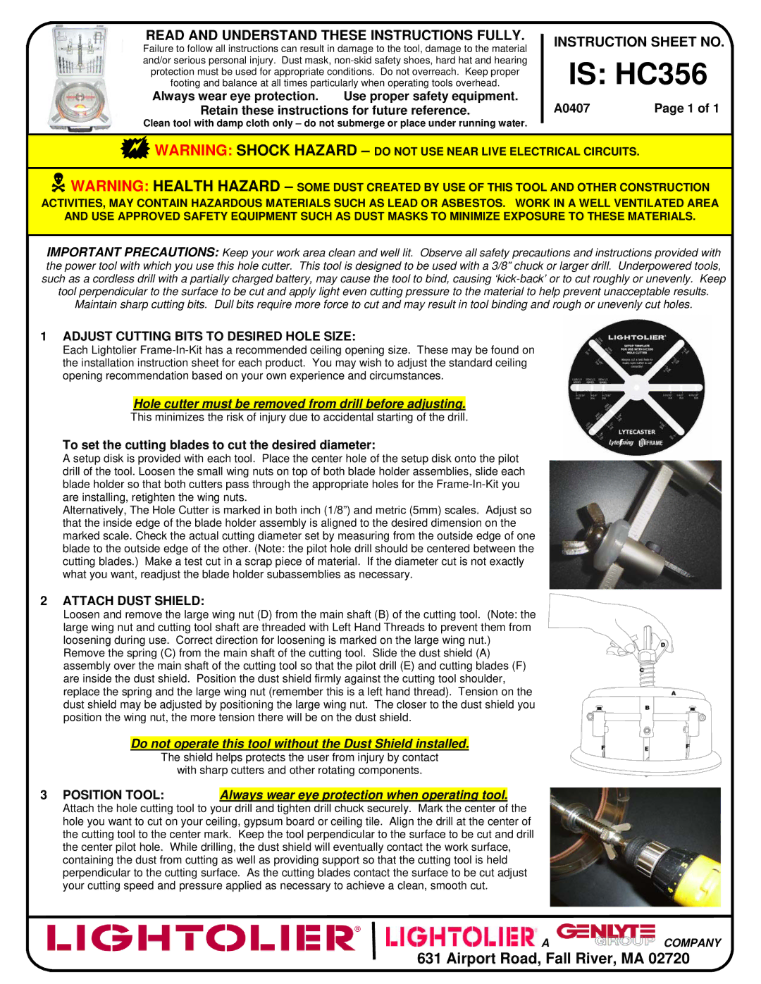 Lightolier IS:HC356 instruction sheet Is HC356, Read and Understand These Instructions Fully, Instruction Sheet no 