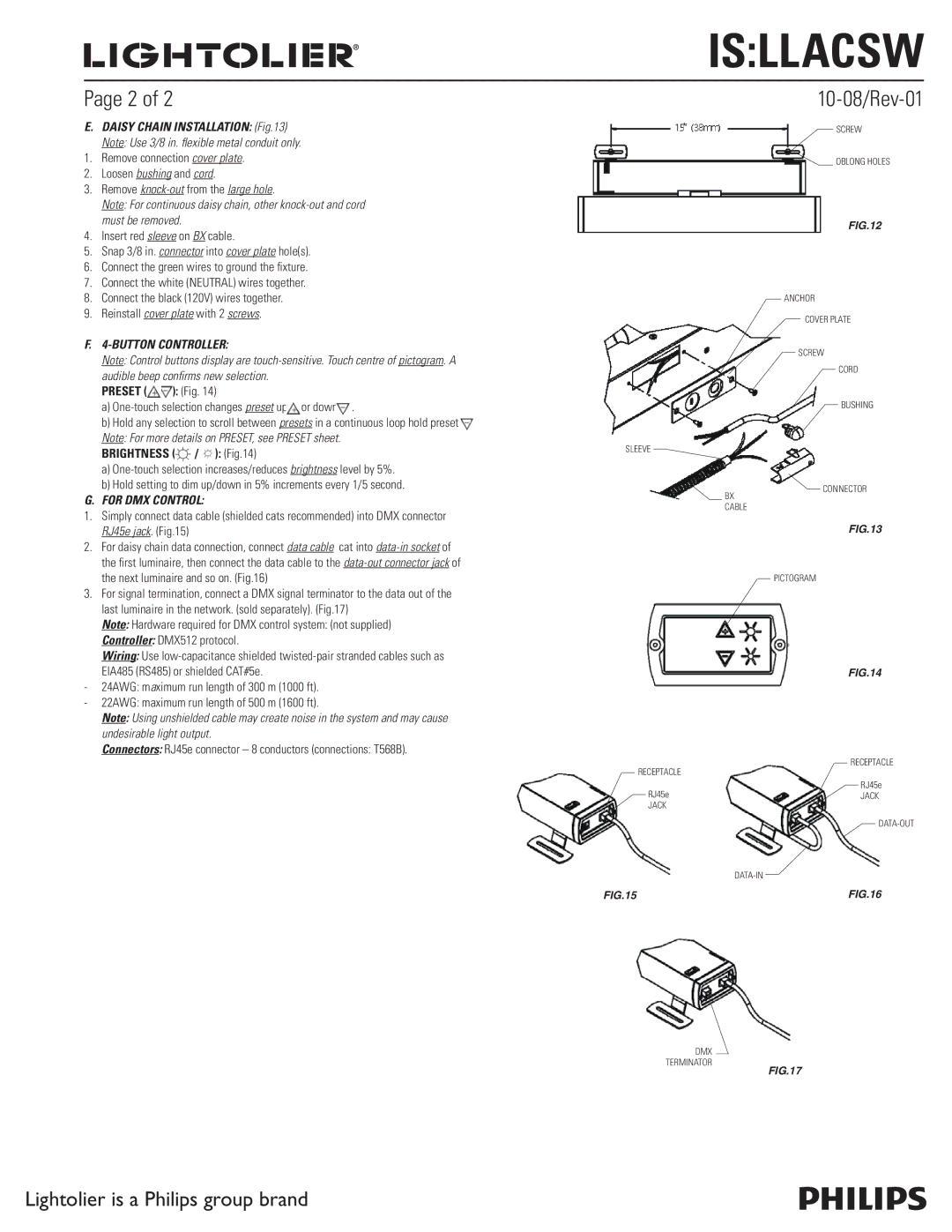 Lightolier IS:LLACSW Daisy Chain Installation, Button Controller, Preset Fig, Brightness, For DMX Control 