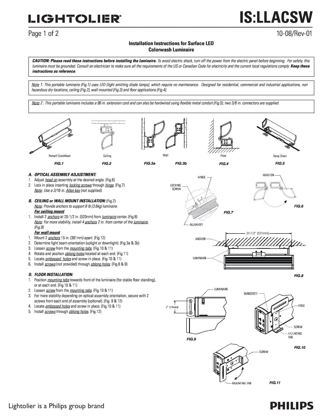 Lightolier IS:LLACSW installation instructions 10-08/Rev-01, Page 1 of, Lightolier is a Philips group brand, Is Llacsw 
