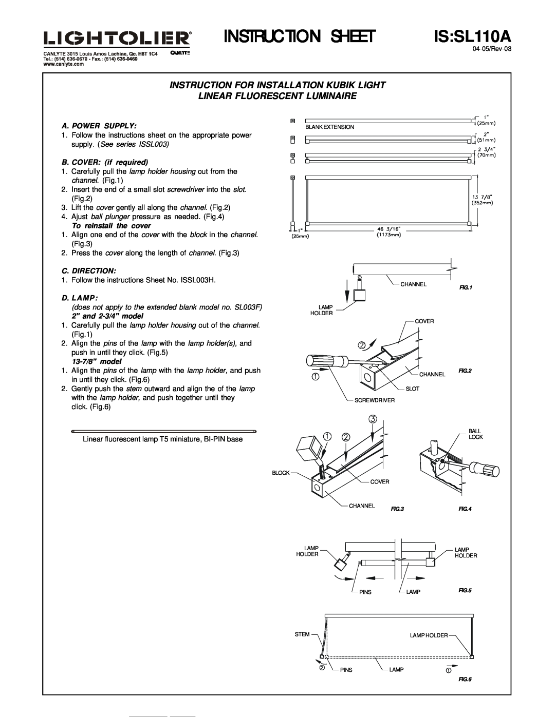 Lightolier IS:SL110A instruction sheet Instruction Sheet, IS SL110A, Instruction For Installation Kubik Light, D. Lamp 