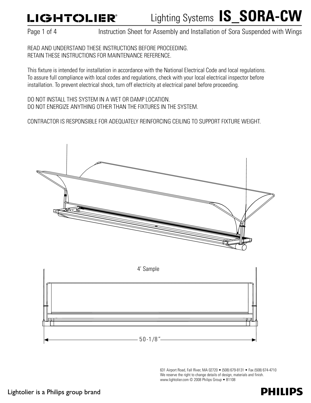 Lightolier IS_SORA-CW manual Lighting Systems ISSORA-CW 