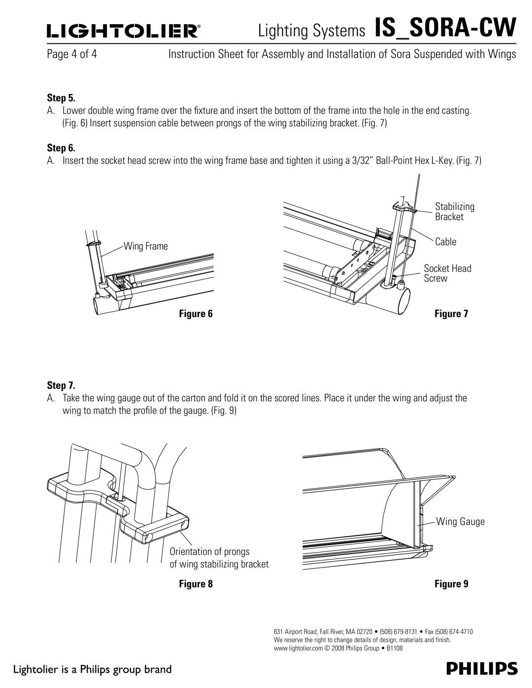 Lightolier IS_SORA-CW manual Step, Stabilizing Bracket Wing Frame, Socket Head Screw 