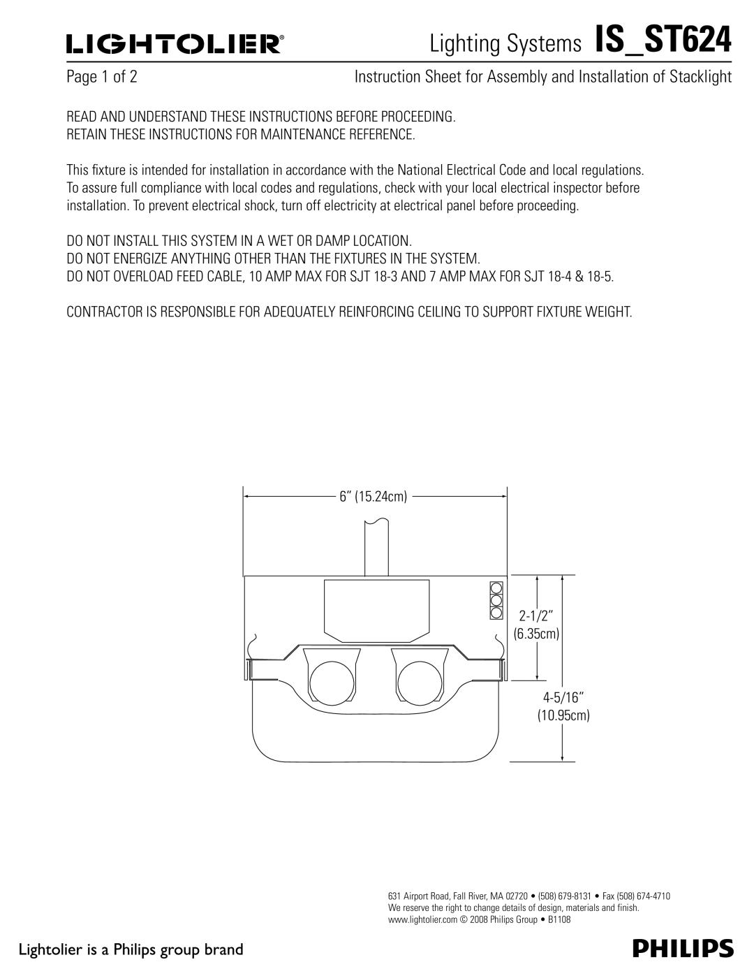 Lightolier IS_ST624 manual Lighting Systems ISST624, 15.24cm 35cm 10.95cm 