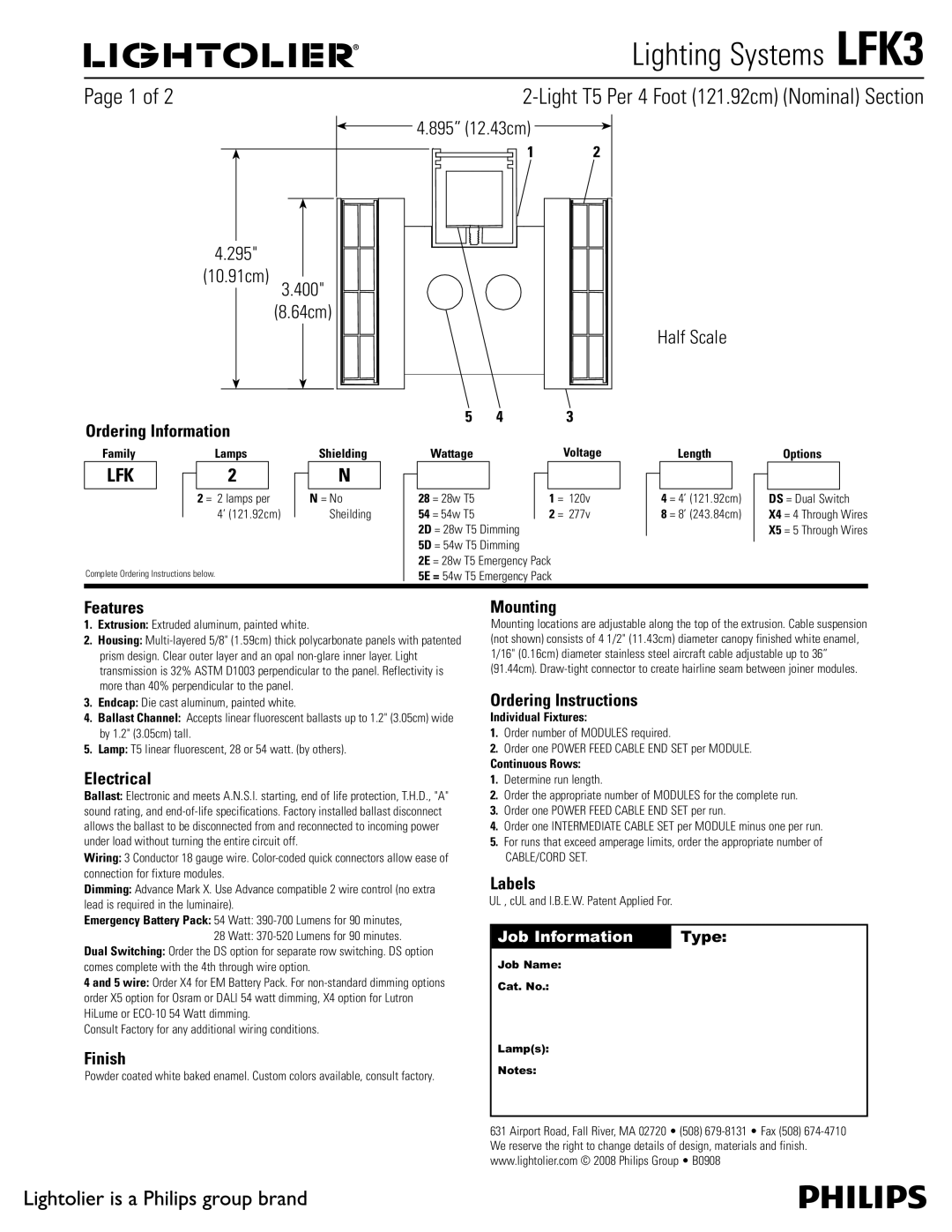 Lightolier LFK3 specifications Ordering Information, Features, Electrical, Finish, Mounting, Ordering Instructions, Labels 