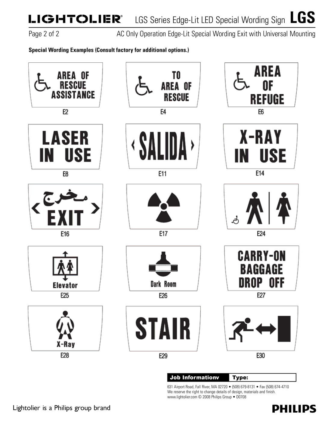 Lightolier warranty LGS Series Edge-Lit LED Special Wording Sign LGS 