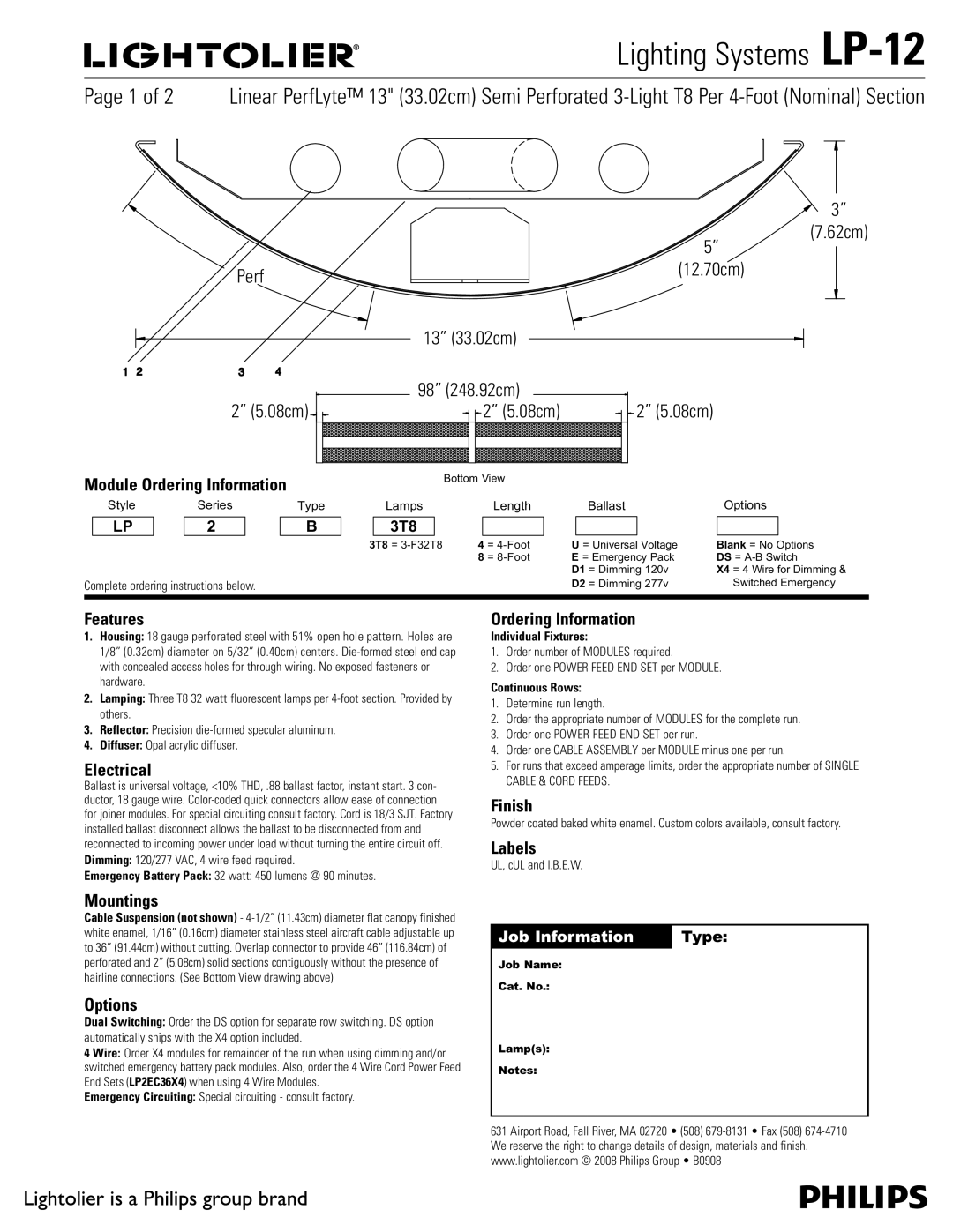 Lightolier LP-12 manual Module Ordering Information, Features, Electrical, Mountings, Options, Finish, Labels 