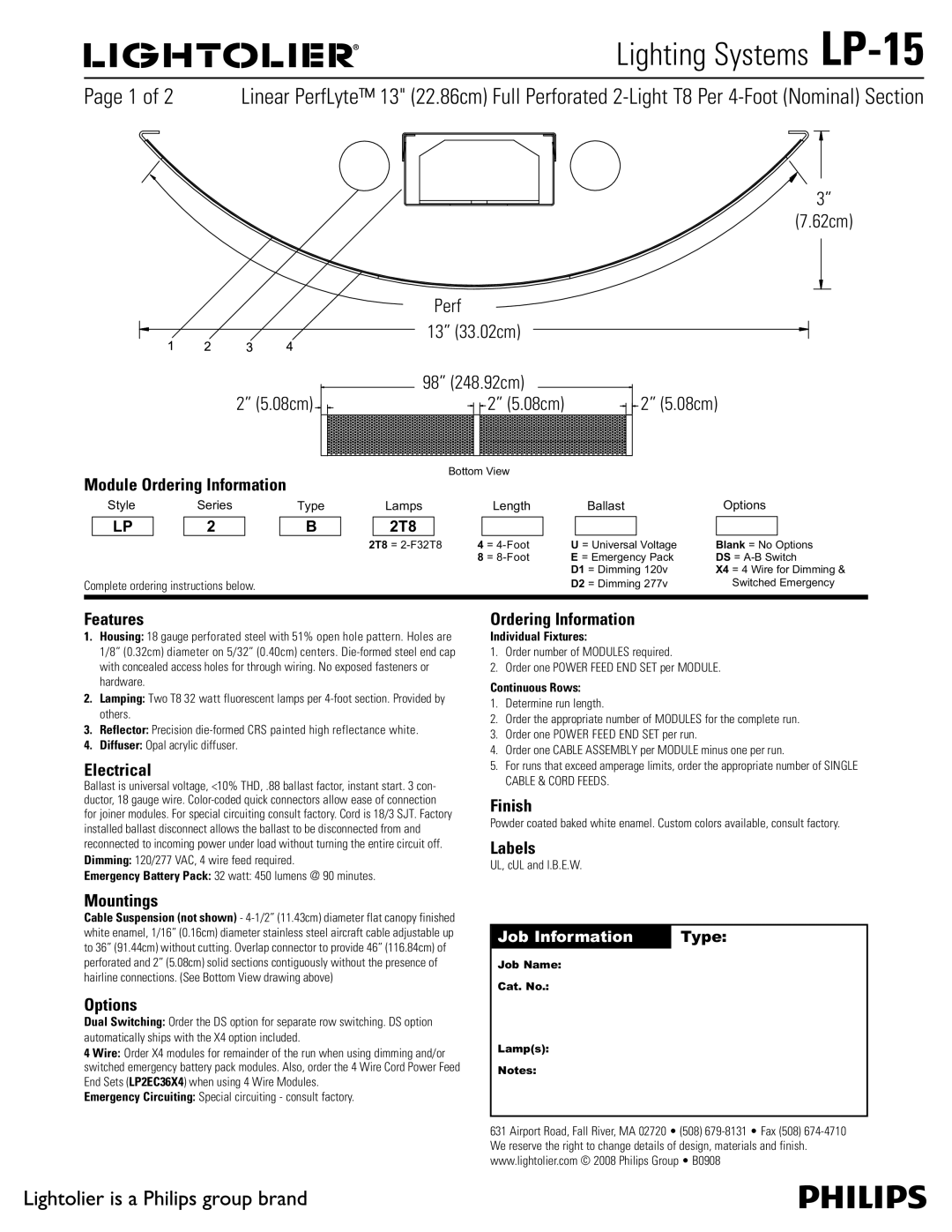 Lightolier LP-15 manual Module Ordering Information, Features, Electrical, Mountings, Options, Finish, Labels 