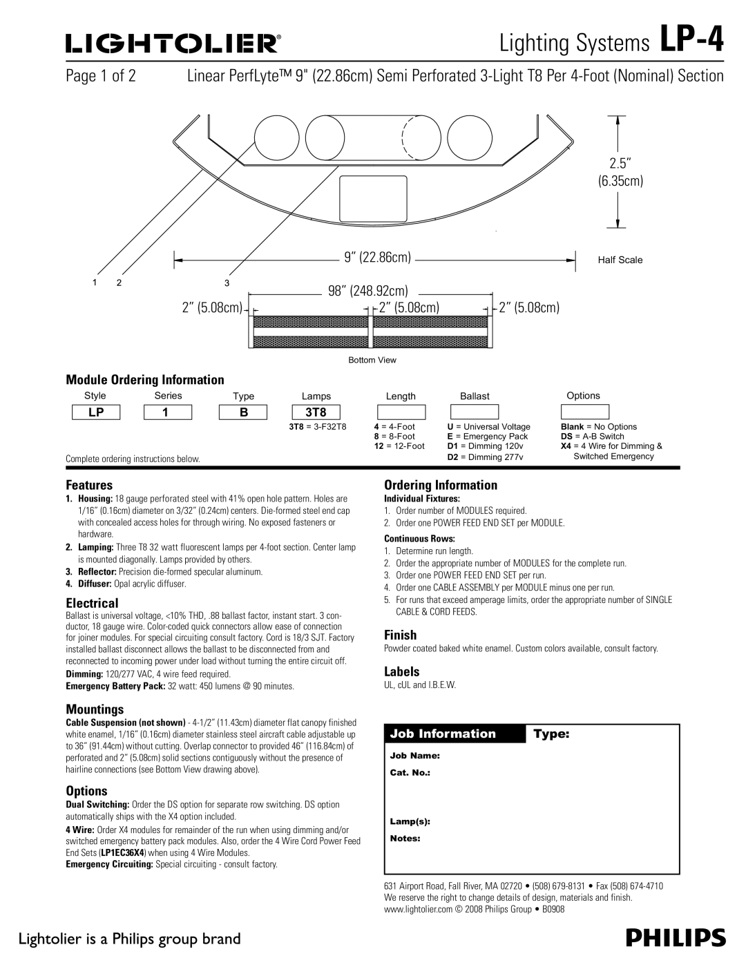 Lightolier LP-4 manual Module Ordering Information, Features, Electrical, Mountings, Options, Finish, Labels 