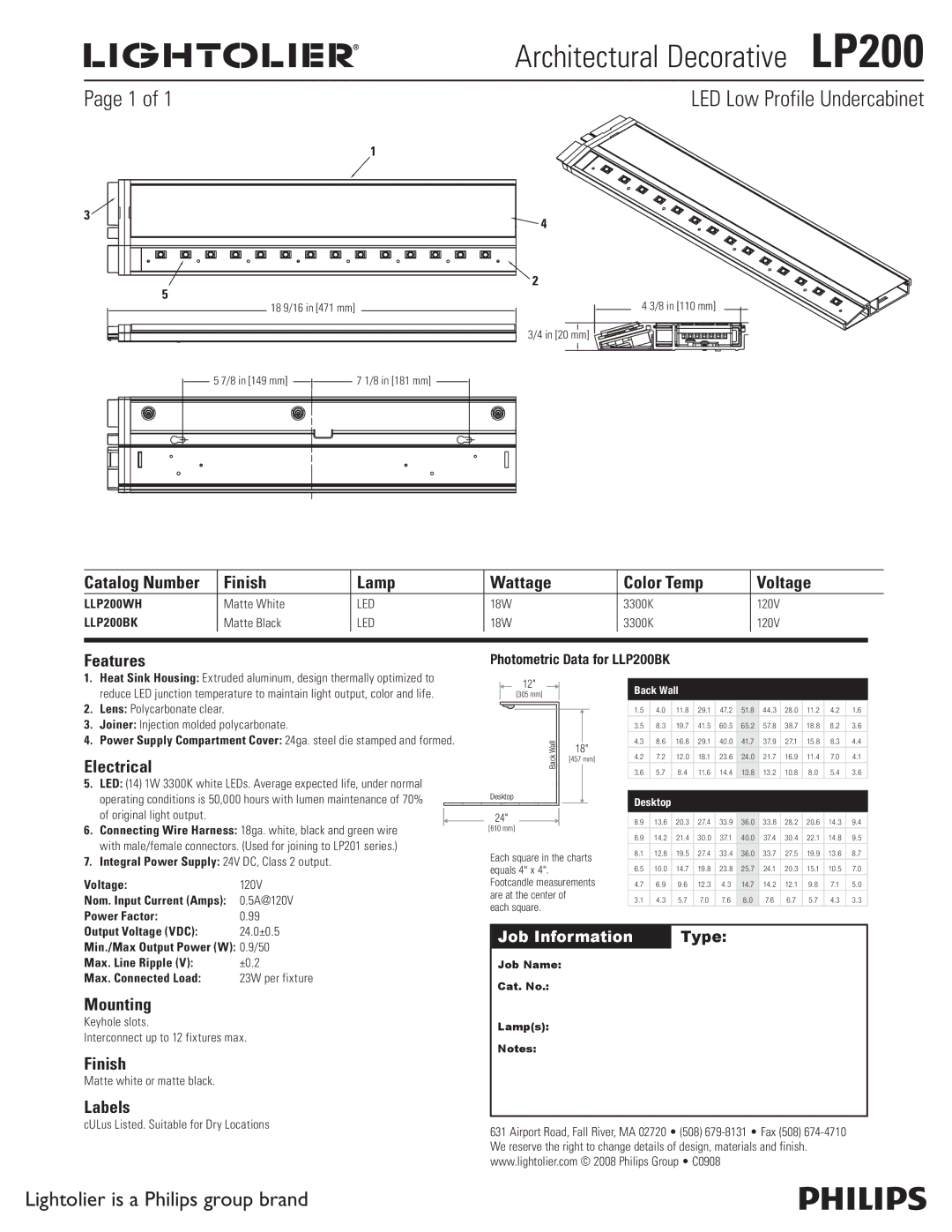 Lightolier manual Architectural Decorative LP200, LED Low Profile Undercabinet 