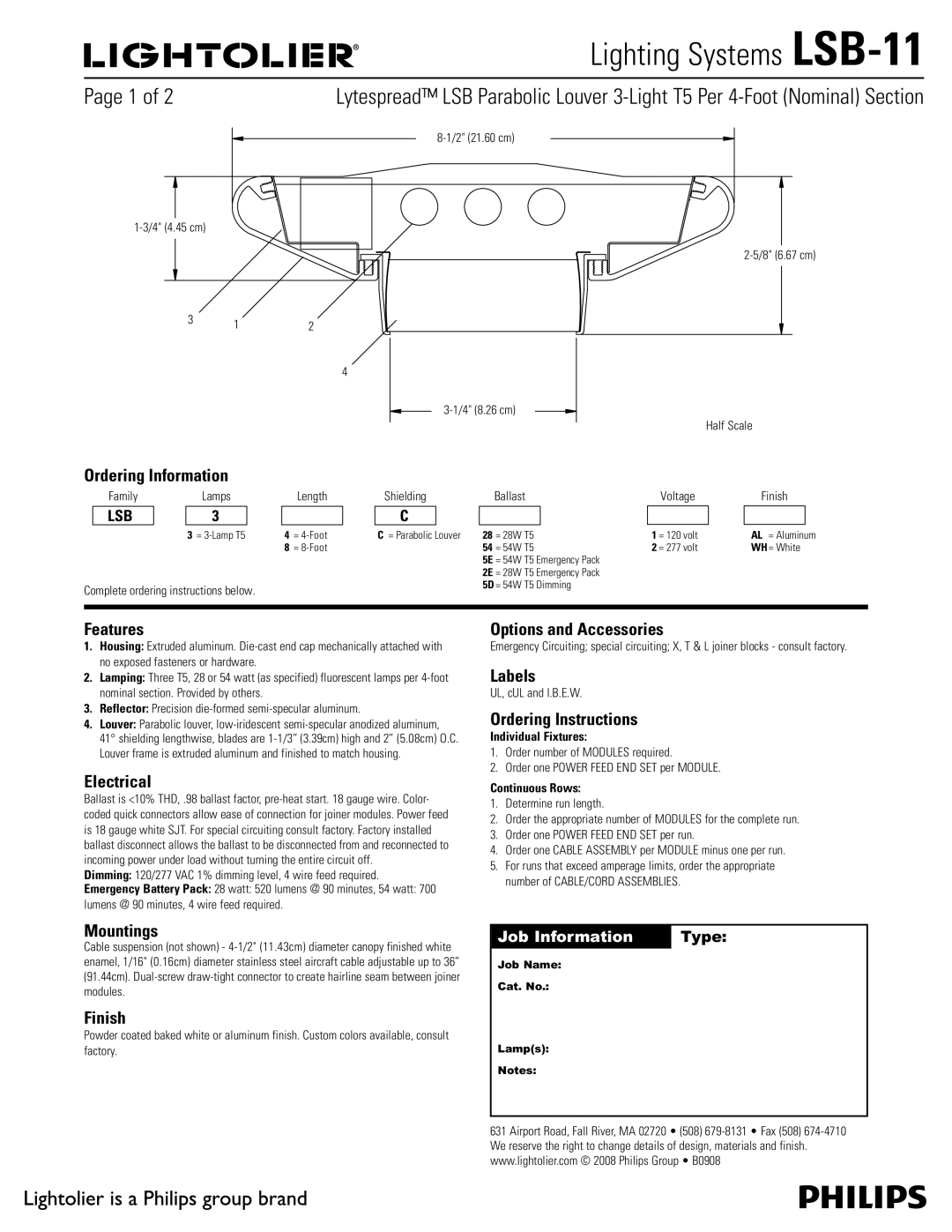 Lightolier LSB-11 manual Ordering Information, Features, Electrical, Mountings, Finish, Options and Accessories, Labels 