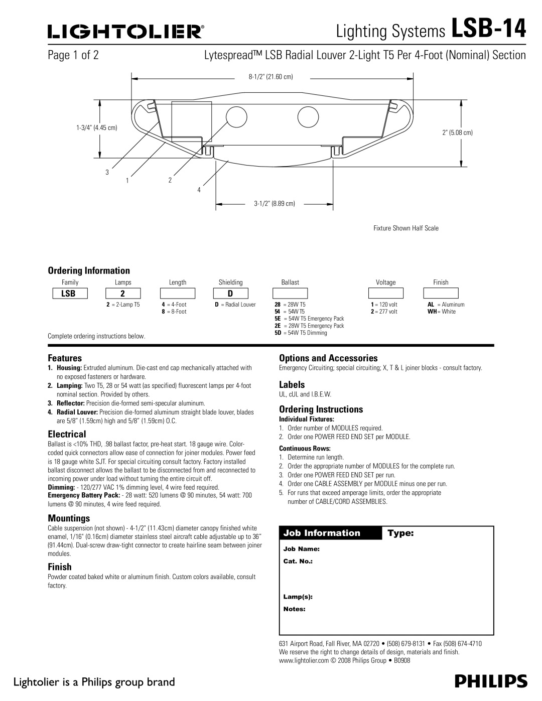 Lightolier LSB-14 manual Ordering Information, Features, Electrical, Mountings, Finish, Options and Accessories, Labels 