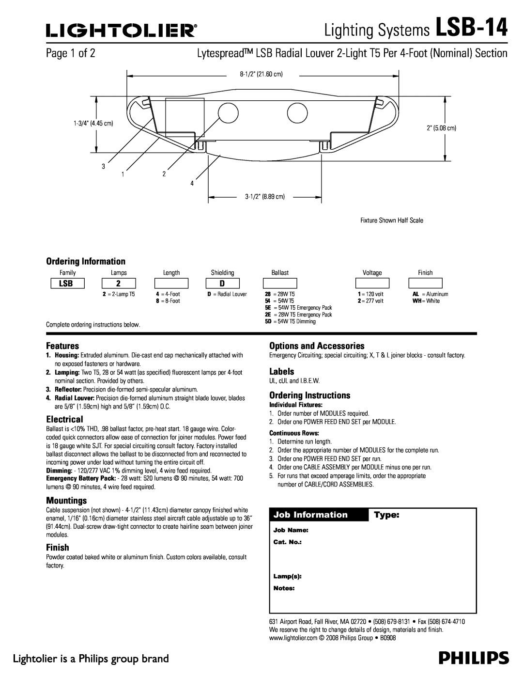 Lightolier LSB-14 manual Ordering Information, Features, Electrical, Mountings, Finish, Options and Accessories, Labels 
