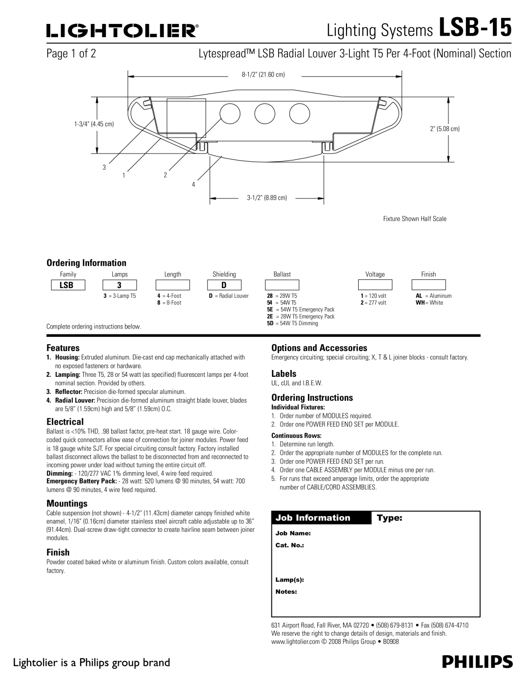 Lightolier LSB-15 manual Ordering Information, Features, Electrical, Mountings, Finish, Options and Accessories, Labels 