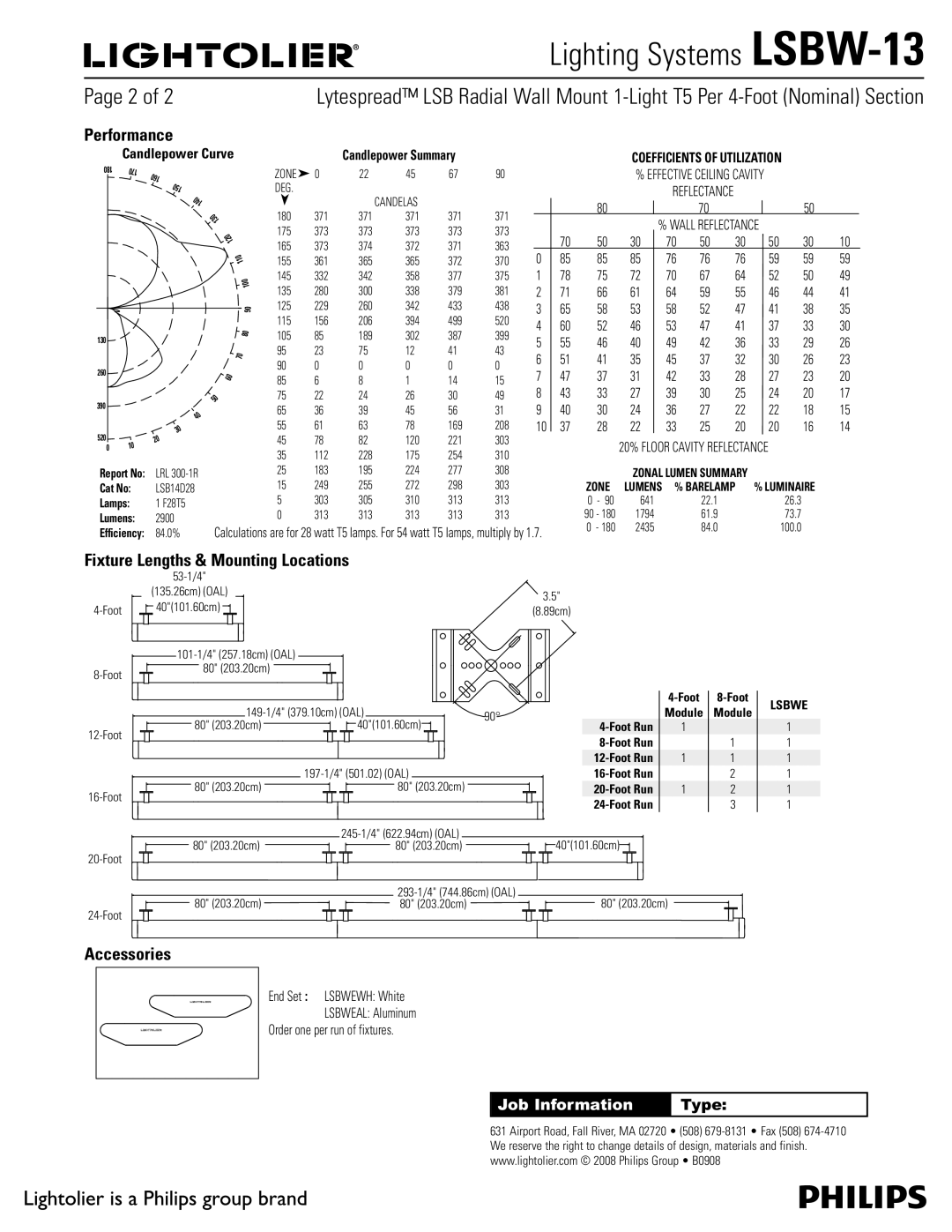 Lightolier LSBW-13 manual Performance, Fixture Lengths & Mounting Locations, Accessories 