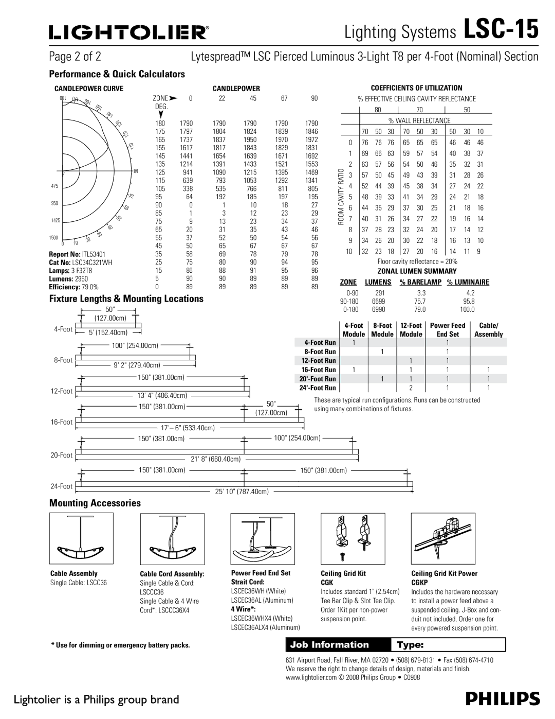 Lightolier LSC-15 manual Fixture Lengths & Mounting Locations, Mounting Accessories 