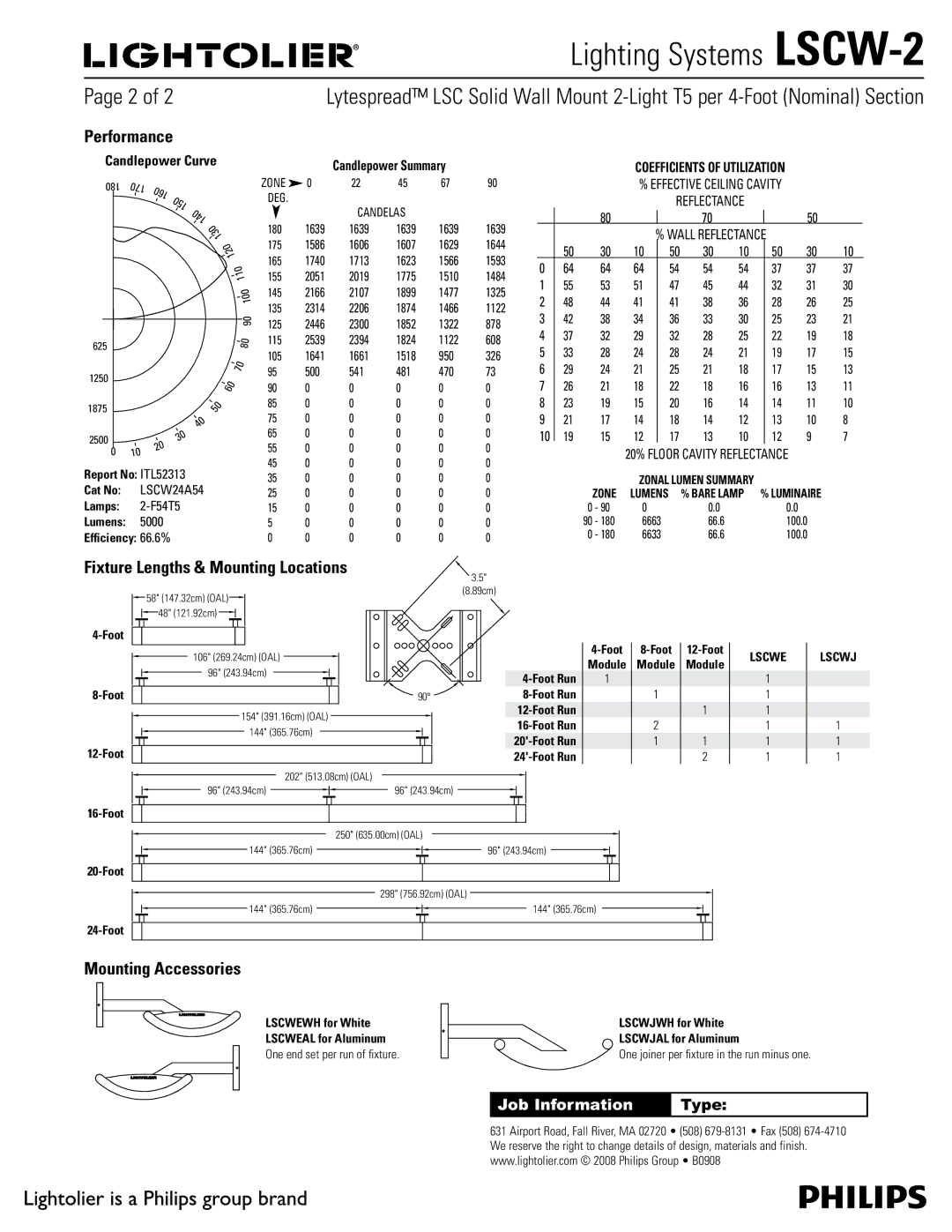 Lightolier LSCW-2 manual Performance, Fixture Lengths & Mounting Locations, Mounting Accessories 