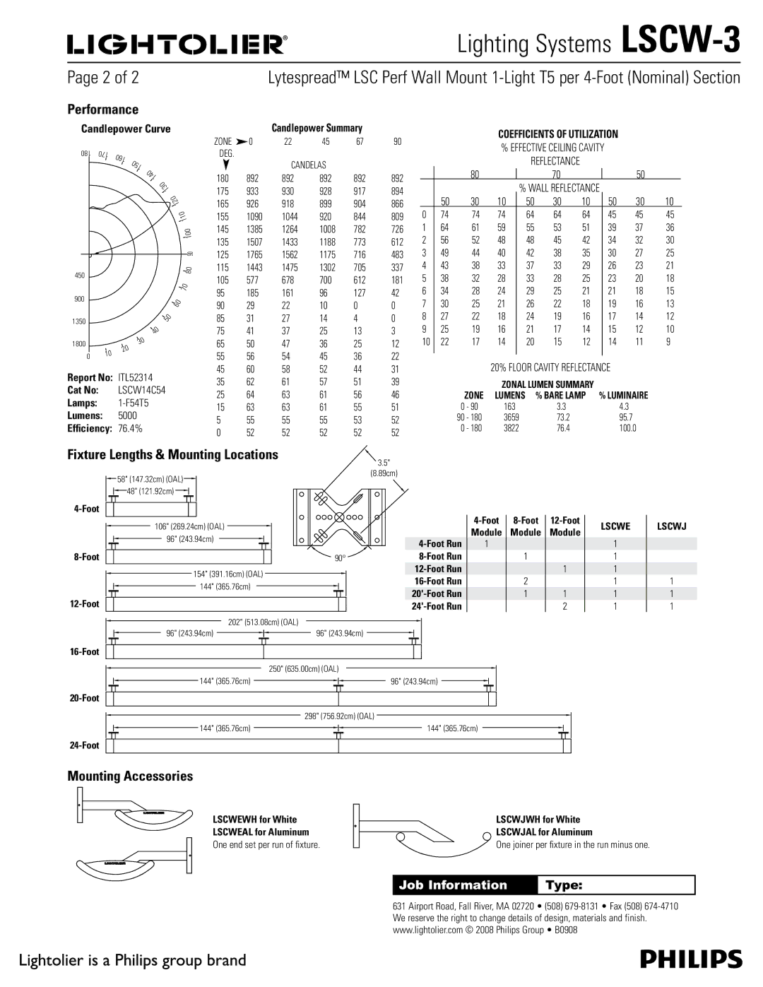 Lightolier LSCW-3 manual Fixture Lengths & Mounting Locations, Mounting Accessories 