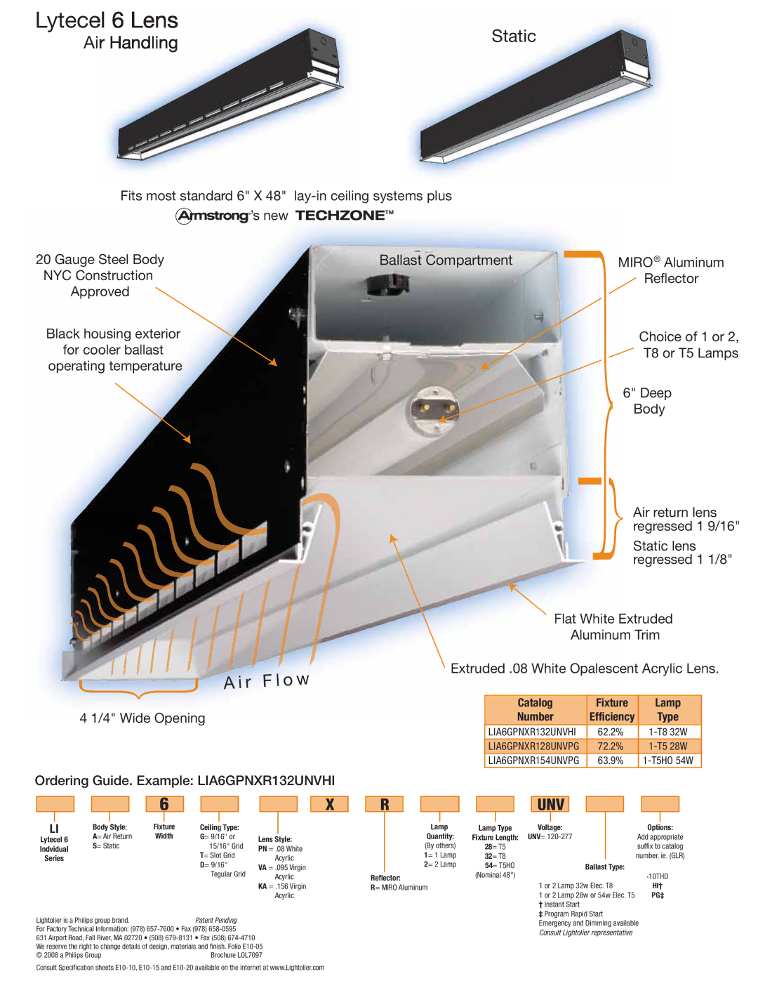 Lightolier Lytecel 6 Lens manual Body Style, Ceiling Type, Lens Style, 28= T5, 32= T8, 54= T5HO Ballast Type Reflector 