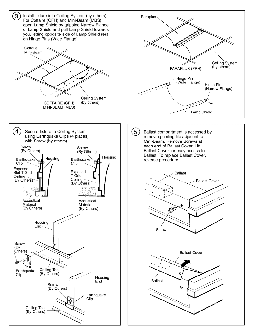 Lightolier PPH, MBS, CFH installation instructions Install fixture into Ceiling System by others, Reverse procedure 