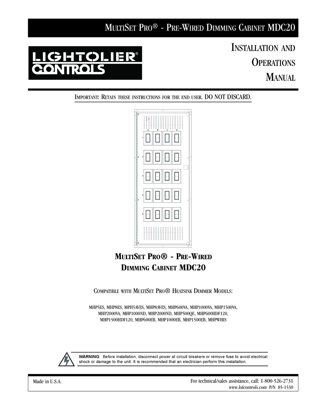 Lightolier MDC20 manual Installation Operations Manual 