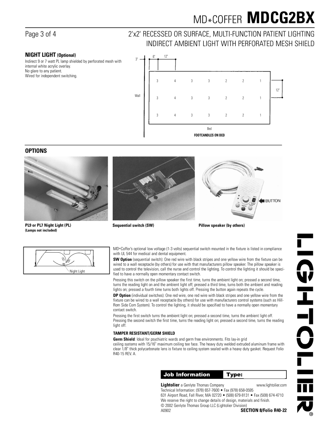 Lightolier dimensions MD*COFFER MDCG2BX, Options 