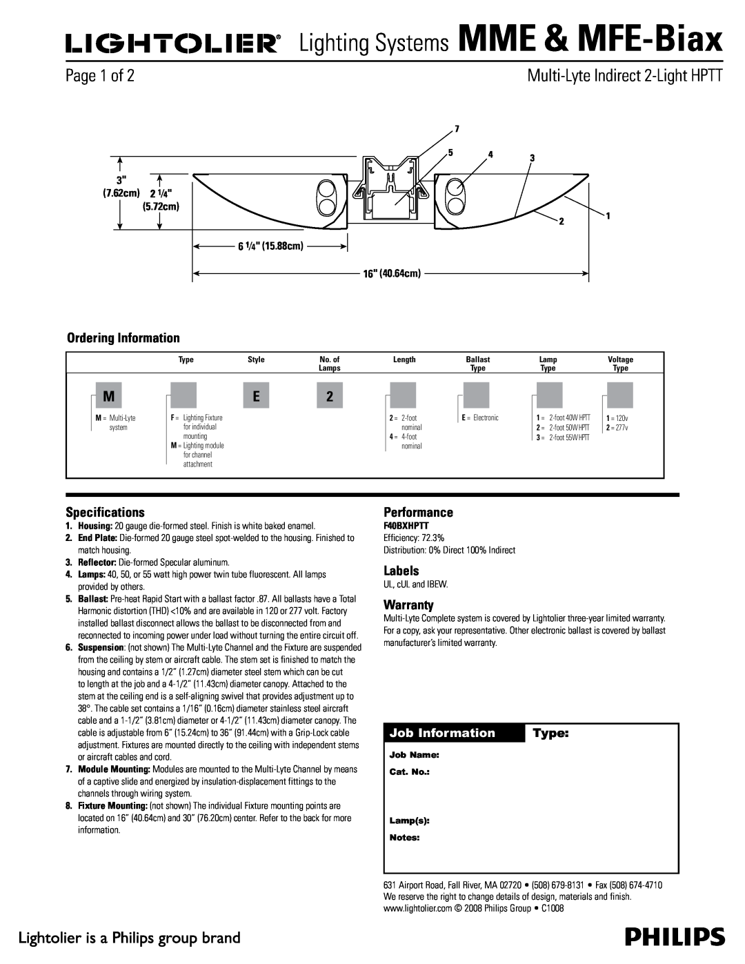 Lightolier specifications Lighting Systems MME & MFE-Biax, 1BHFPG2, Ordering Information, Specifications, Labels 